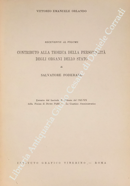 Recensione al volume Contributo alla teorica della personalità degli organi dello Stato