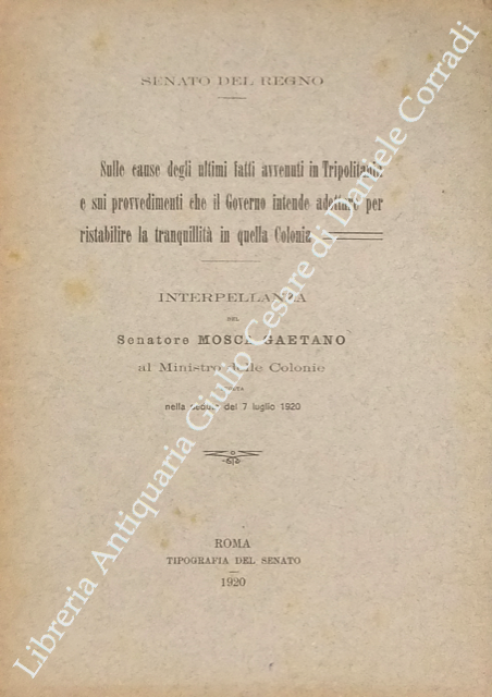 Sulle cause degli ultimi fatti avvenuti in Tripolitania