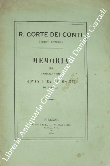 Memoria per il maresciallo di campo Giovan Luca De Mechel di Basilea