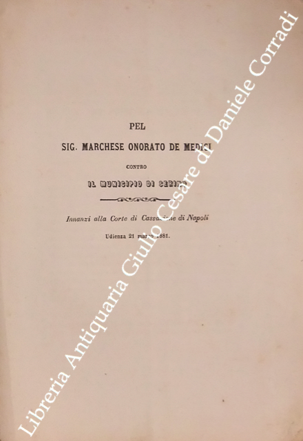 Pel Sig. Marchese Onorato De Medici