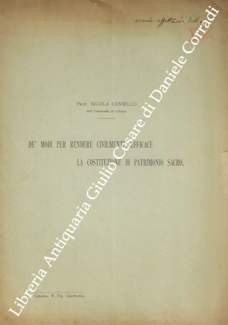 De' modi per rendere civilmente efficace la costituzione di patrimonio sacro