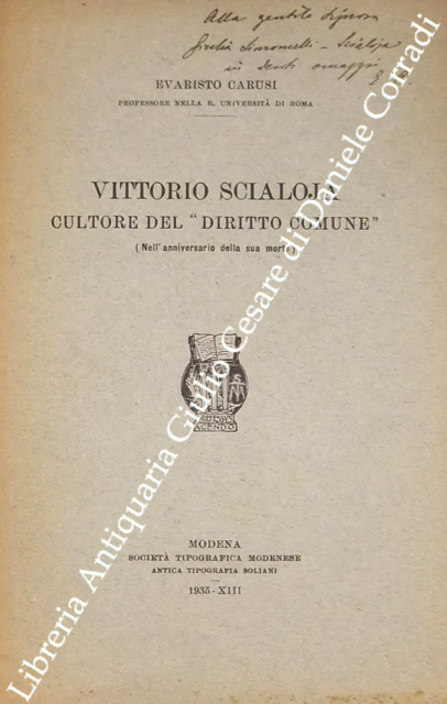 Vittorio Scialoja cultore del diritto comune