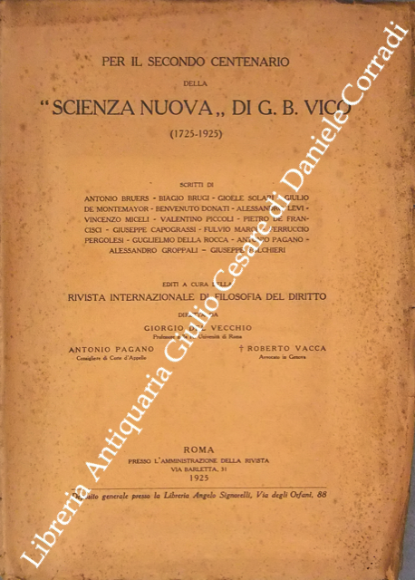 Per il secondo centenario della Scienza Nuova di G. B. Vico