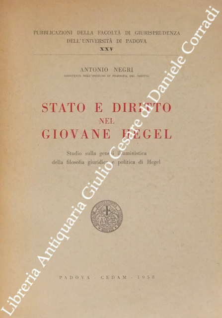Stato e diritto nel giovane Hegel