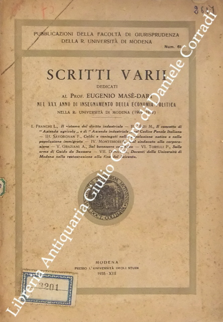 Scritti varii dedicati al Prof. Eugenio Masè-Dari
