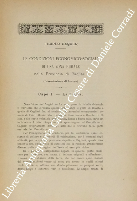 Le condizioni economico sociali di una zona rurale nella provincia di Cagliari