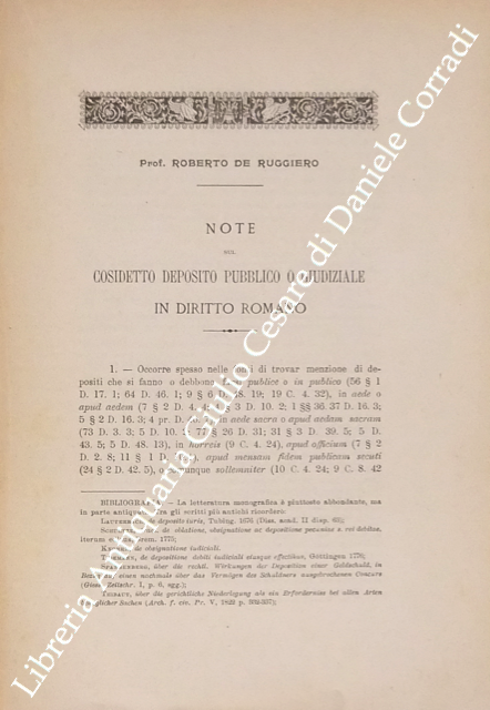 Note sul cosidetto deposito pubblico o giudiziale in diritto romano