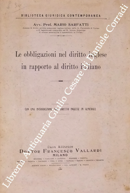 Le obbligazioni nel diritto inglese in rapporto al diritto italiano