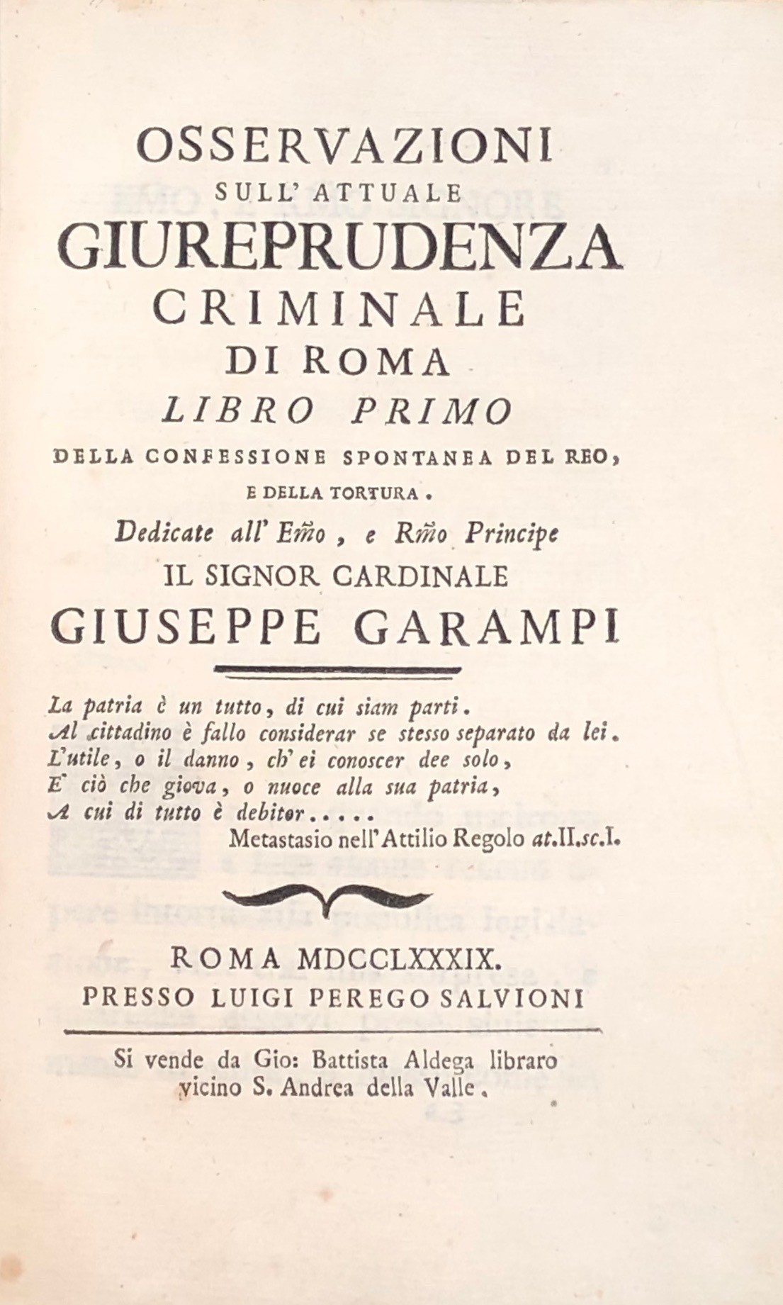 Osservazioni sull'attuale giureprudenza criminale di Roma 