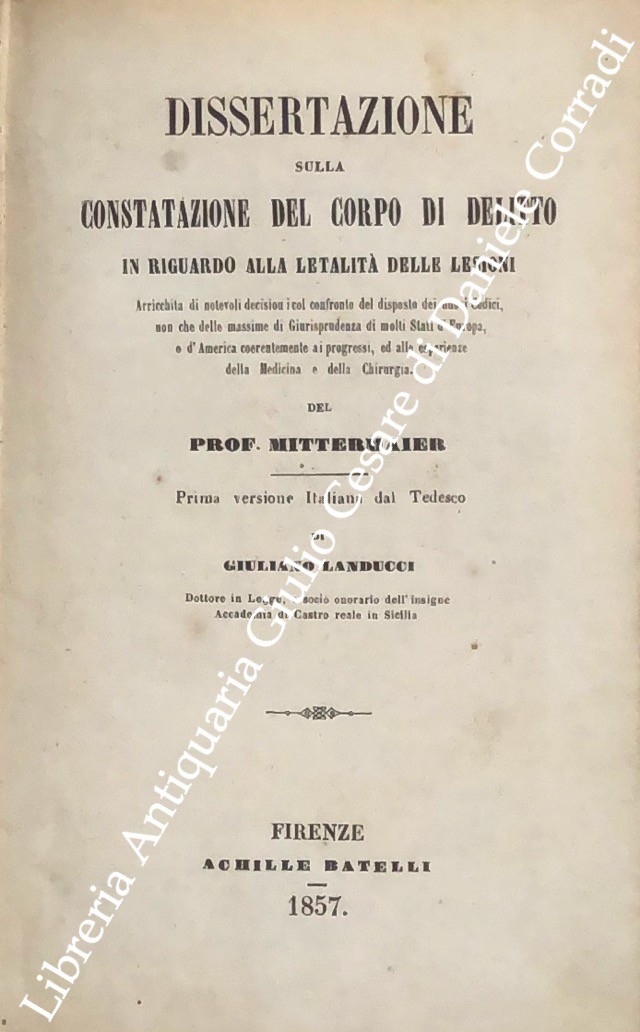 Dissertazione sulla constatazione del corpo di delitto