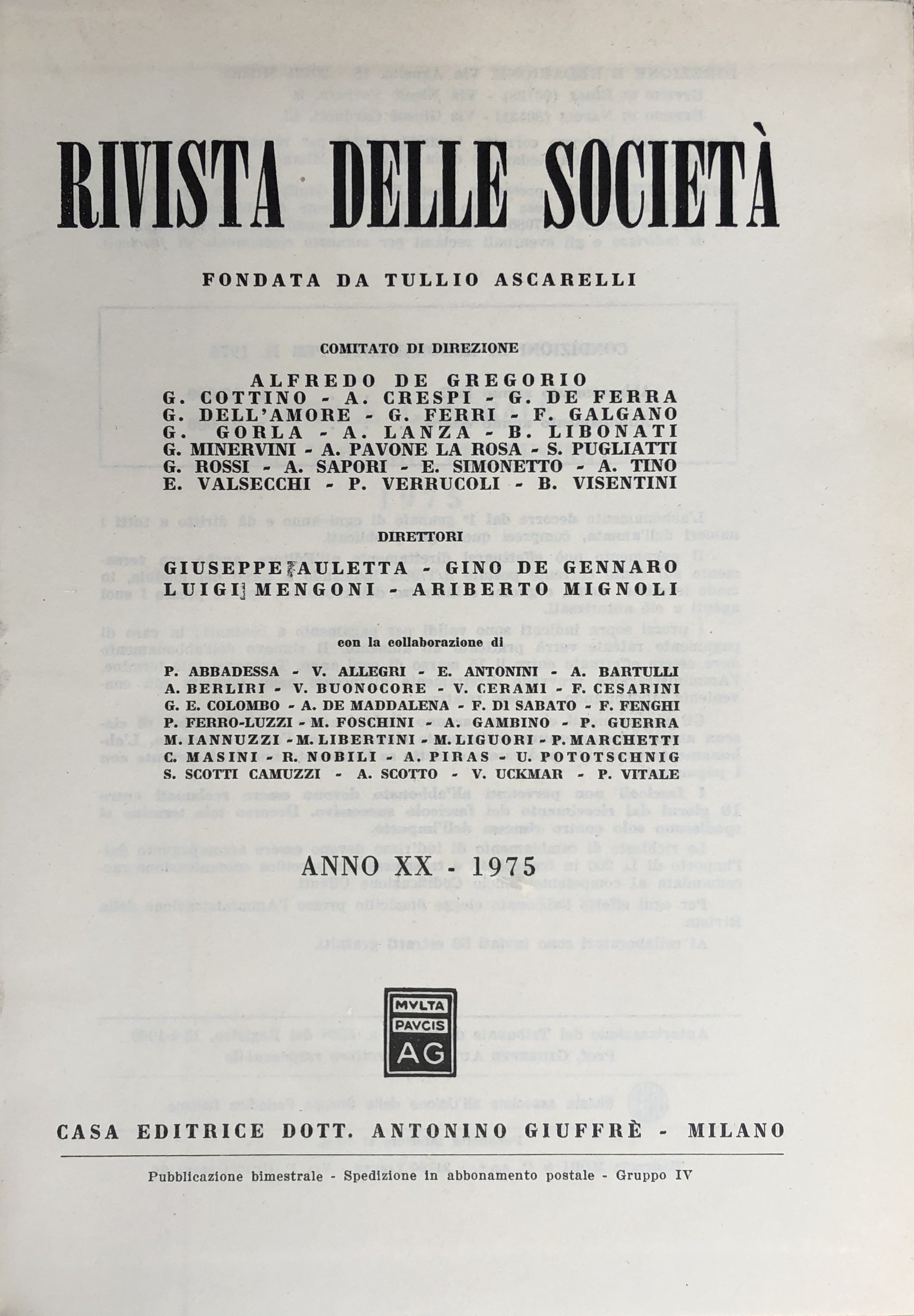 Rivista delle società. Fondata da Tullio Ascarelli. Anno 20° - 1975