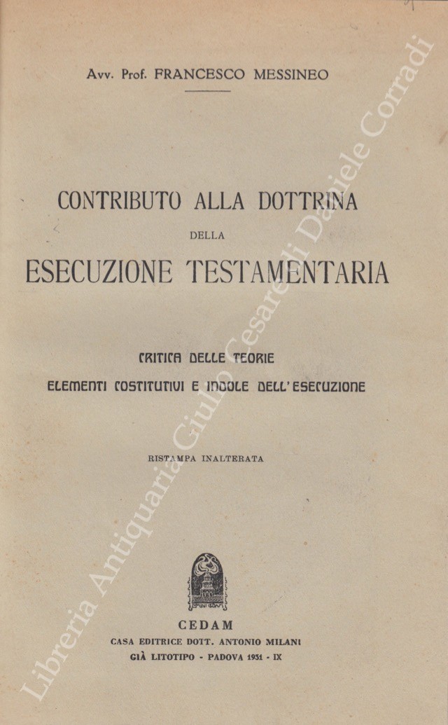 Contributo alla dottrina della esecuzione testamentaria