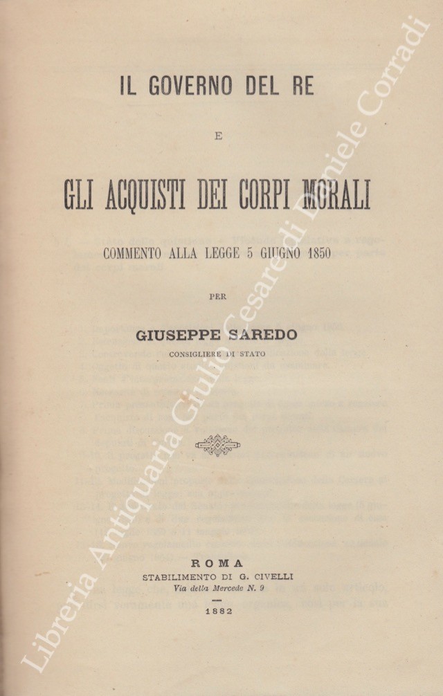 Il governo del Re e gli acquisti dei corpi morali
