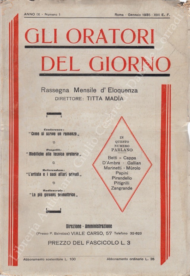 Gli oratori del giorno. Rassegna mensile d'eloquenza. Anno IX - Numero 1. Gennaio 1935
