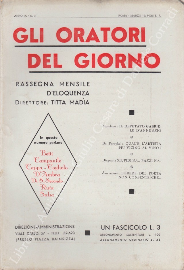 Gli oratori del giorno. Rassegna mensile d'eloquenza. Anno IX - Numero 3. Marzo 1935