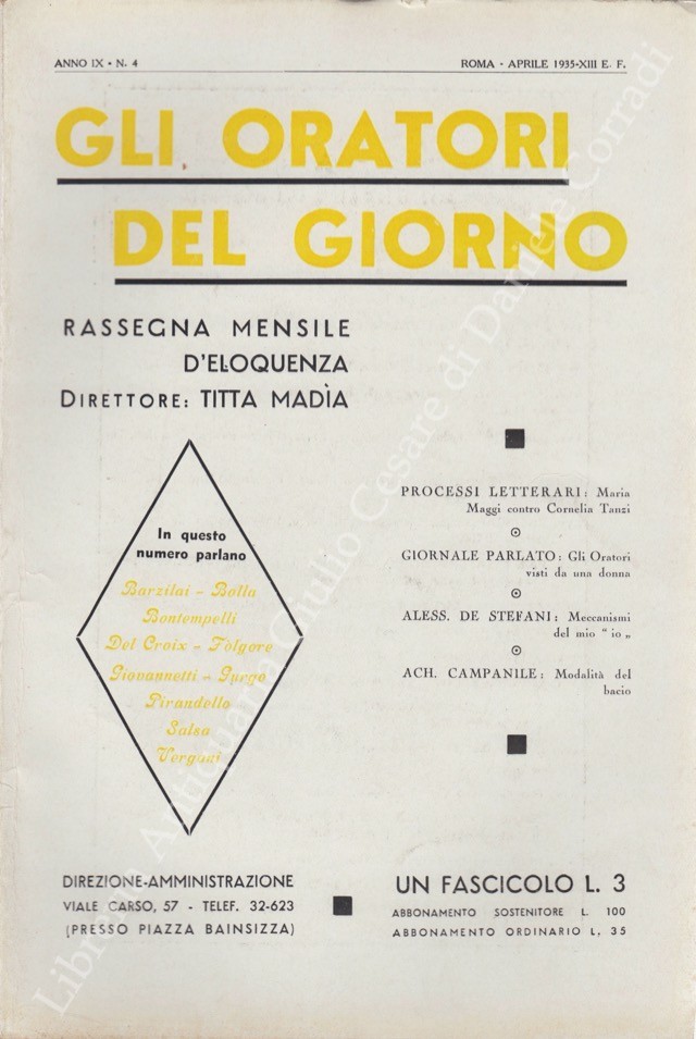 Gli oratori del giorno. Rassegna mensile d'eloquenza. Anno IX - Numero 4. Aprile 1935