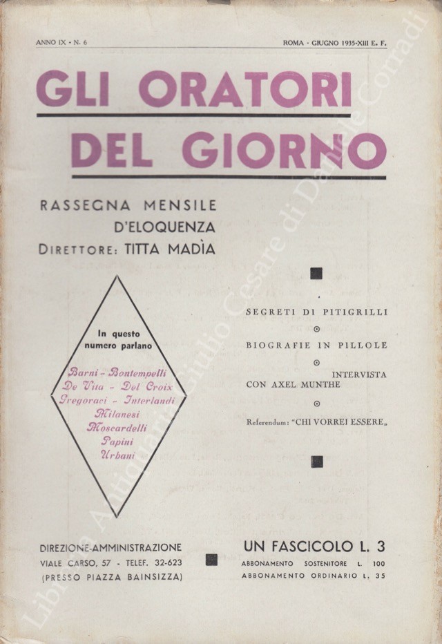 Gli oratori del giorno. Rassegna mensile d'eloquenza. Anno IX - Numero 6. Giugno 1935