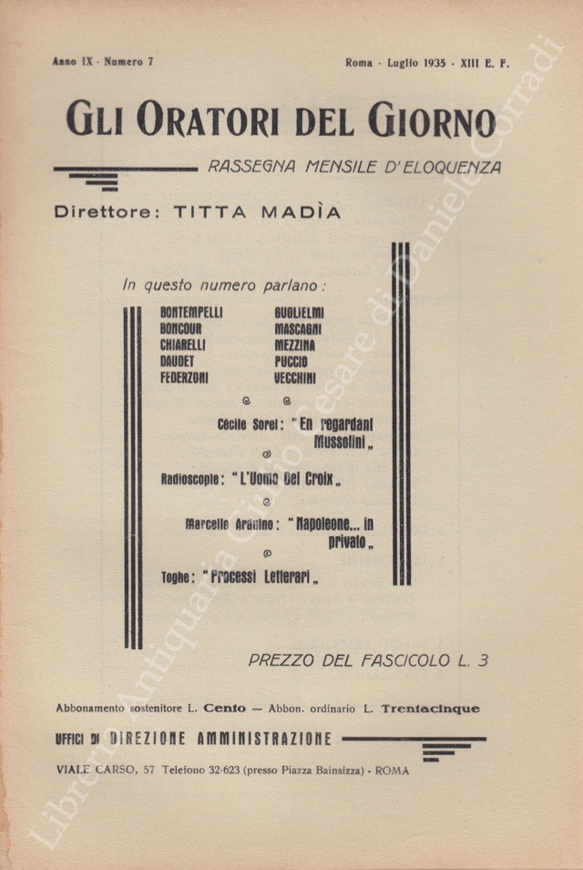Gli oratori del giorno. Rassegna mensile d'eloquenza. Anno IX - Numero 7. Luglio 1935