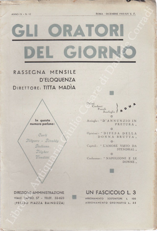 Gli oratori del giorno. Rassegna mensile d'eloquenza. Anno IX - Numero 12. Dicembre 1935