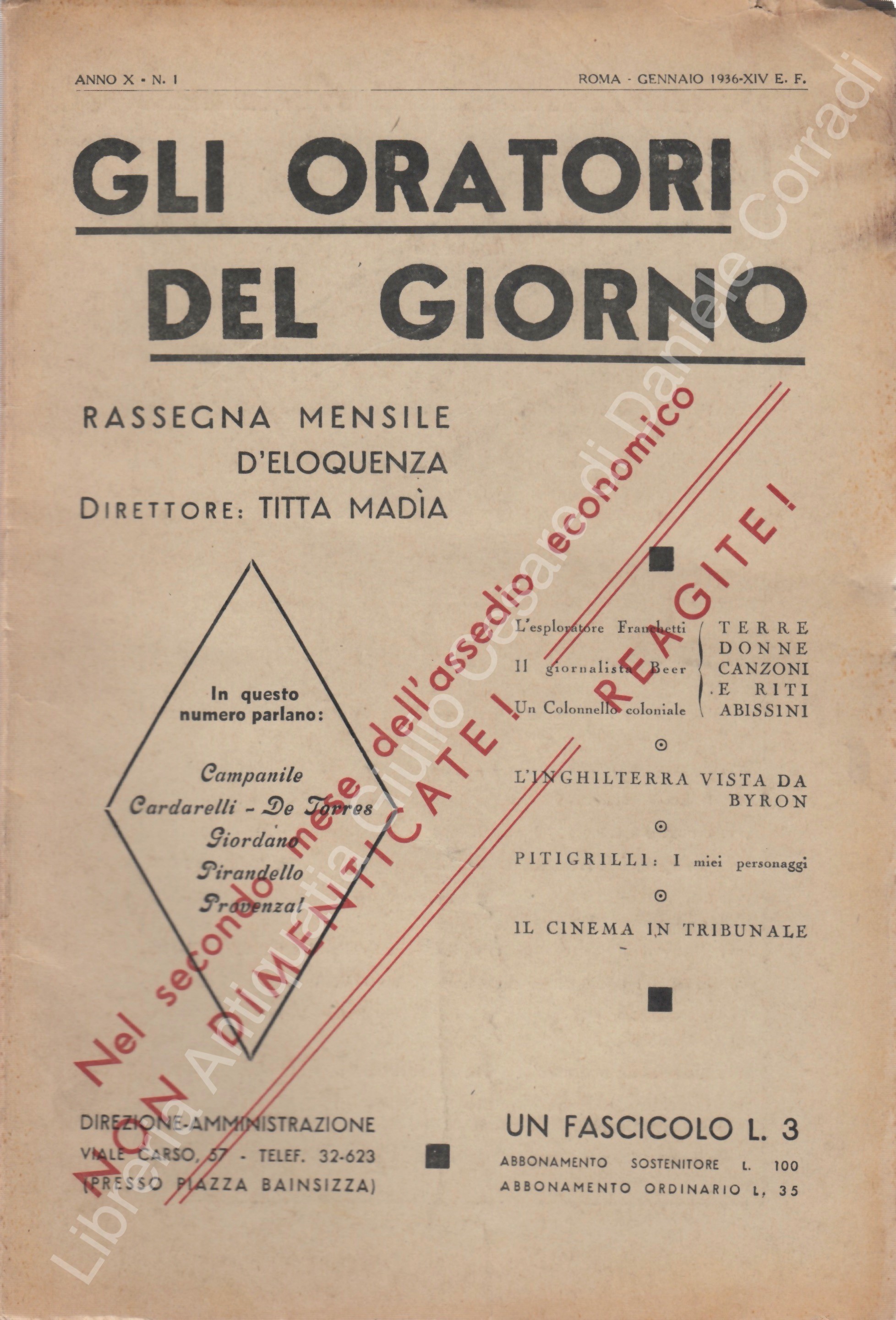 Gli oratori del giorno. Rassegna mensile d'eloquenza. Anno X - Numero 1. Gennaio 1936