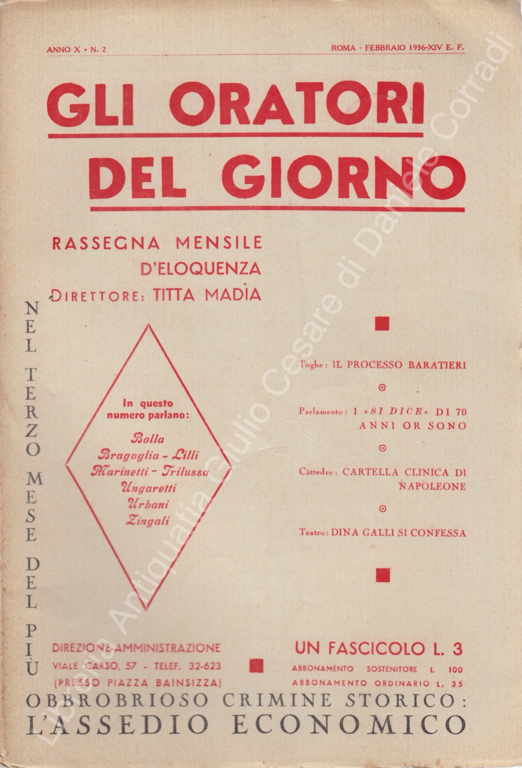 Gli oratori del giorno. Rassegna mensile d'eloquenza. Anno X - Numero 2. Febbraio 1936