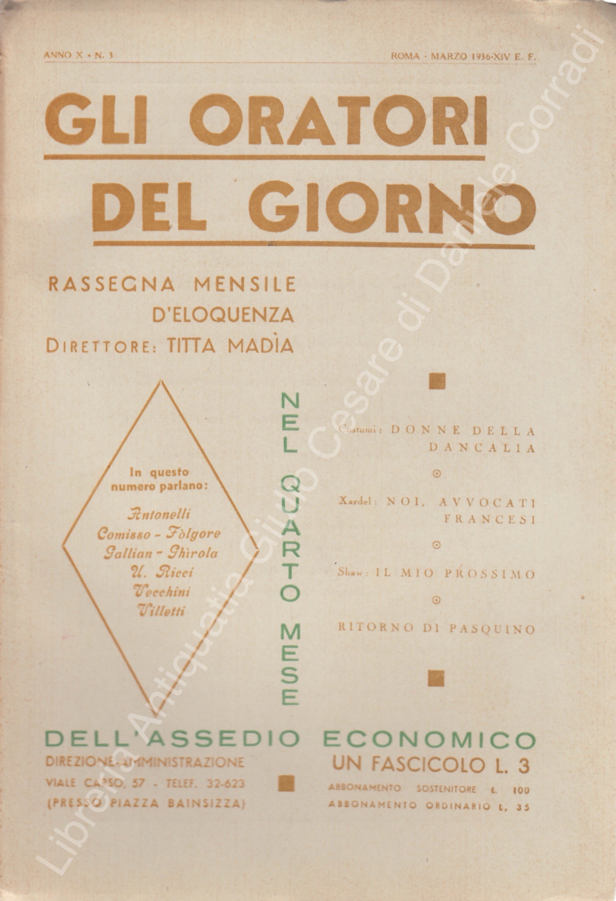 Gli oratori del giorno. Rassegna mensile d'eloquenza. Anno X - Numero 3. Marzo 1936