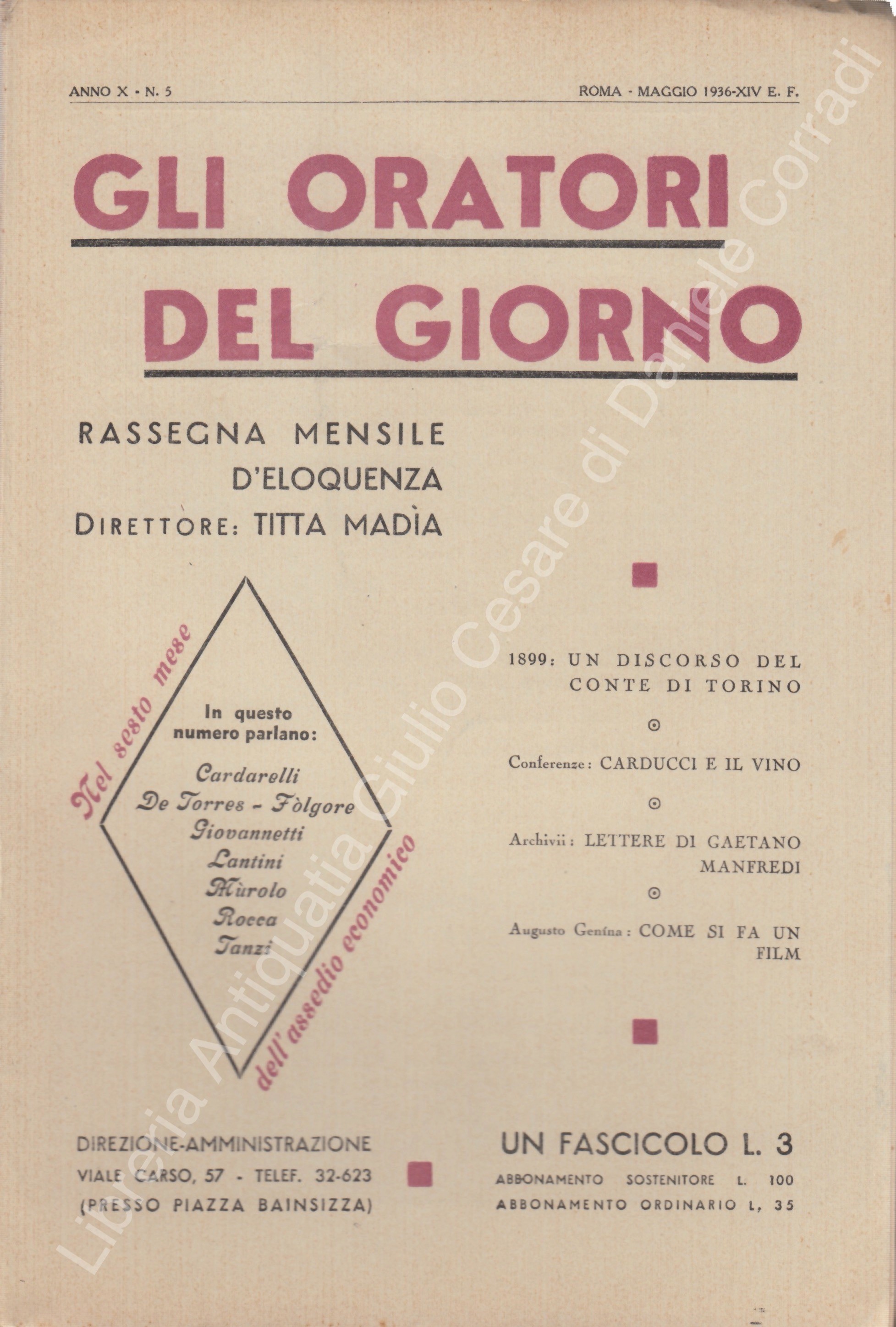 Gli oratori del giorno. Rassegna mensile d'eloquenza. Anno X - Numero 5. Maggio 1936