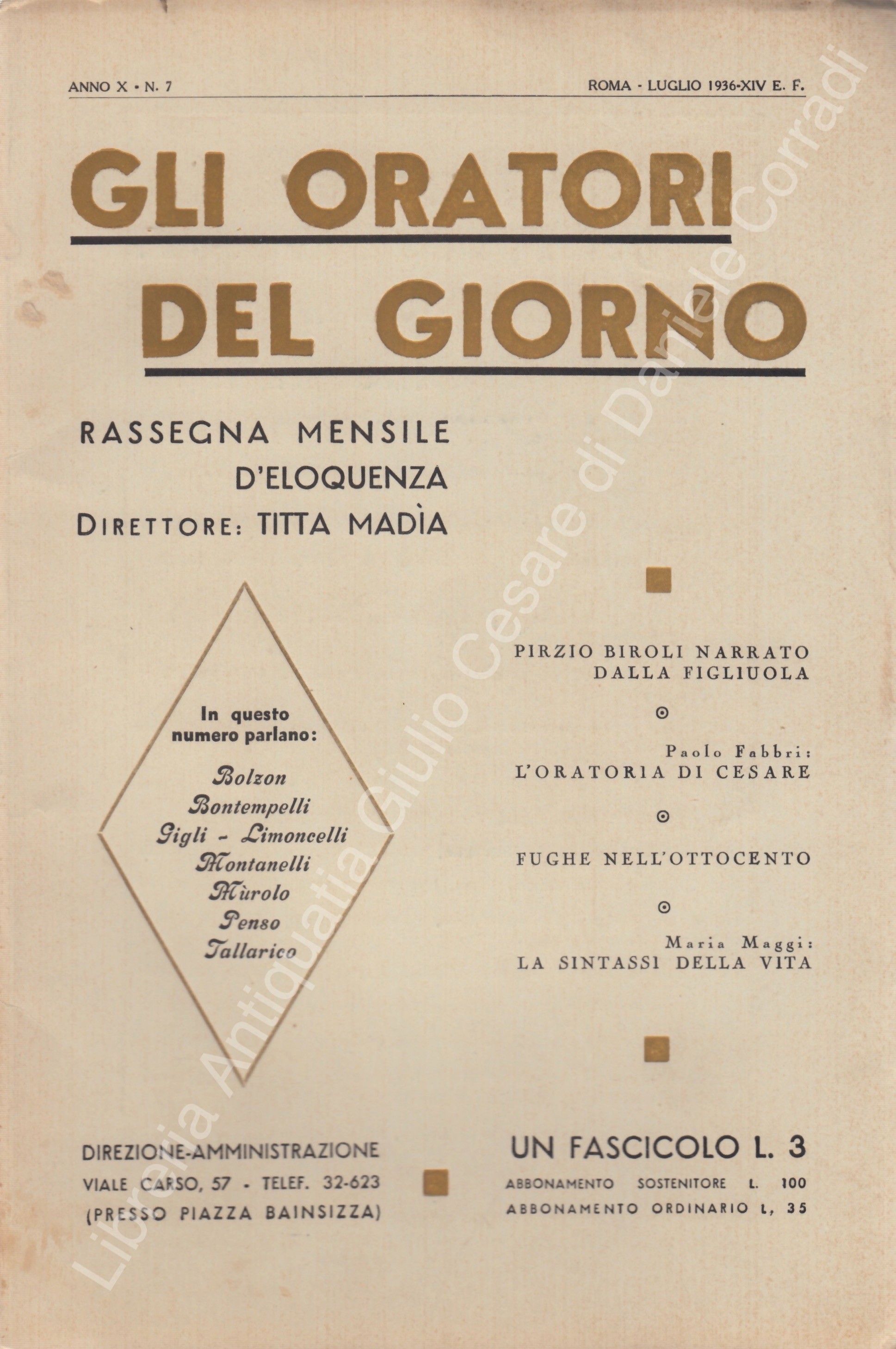 Gli oratori del giorno. Rassegna mensile d'eloquenza. Anno X - Numero 7. Luglio 1936