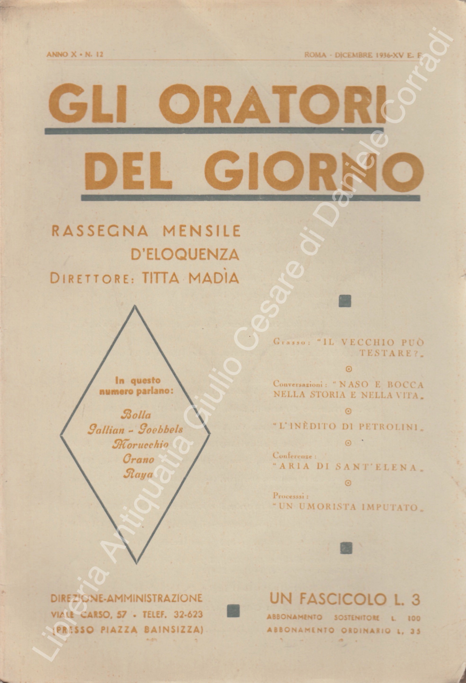 Gli oratori del giorno. Rassegna mensile d'eloquenza. Anno X - Numero 12. Dicembre 1936