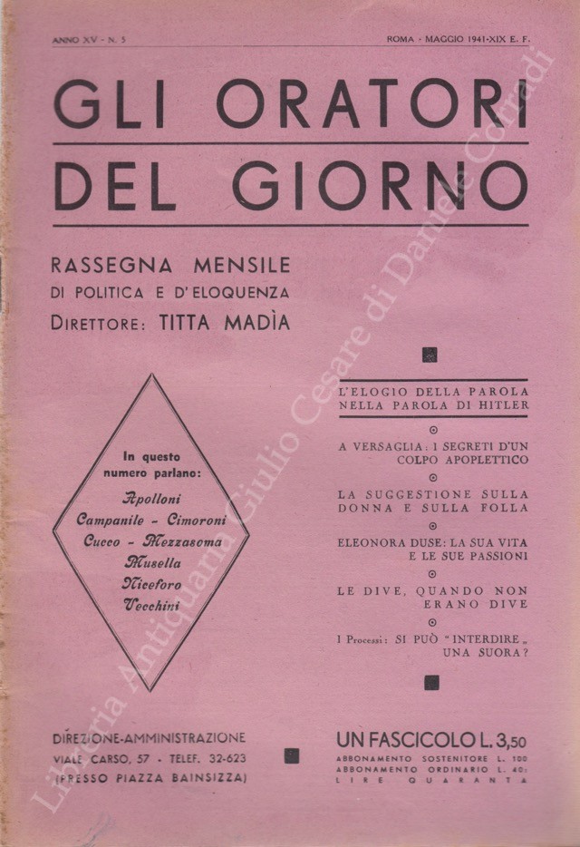 Gli oratori del giorno. Rassegna mensile d'eloquenza. Anno XV - Numero 5. Maggio 1941