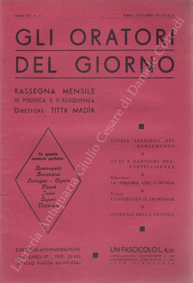 Gli oratori del giorno. Rassegna mensile d'eloquenza. Anno XV - Numero 11. Novembre 1941