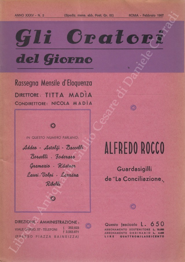 Gli oratori del giorno. Rassegna mensile d'eloquenza. Anno XXXV - Numero 2. Febbraio 1967