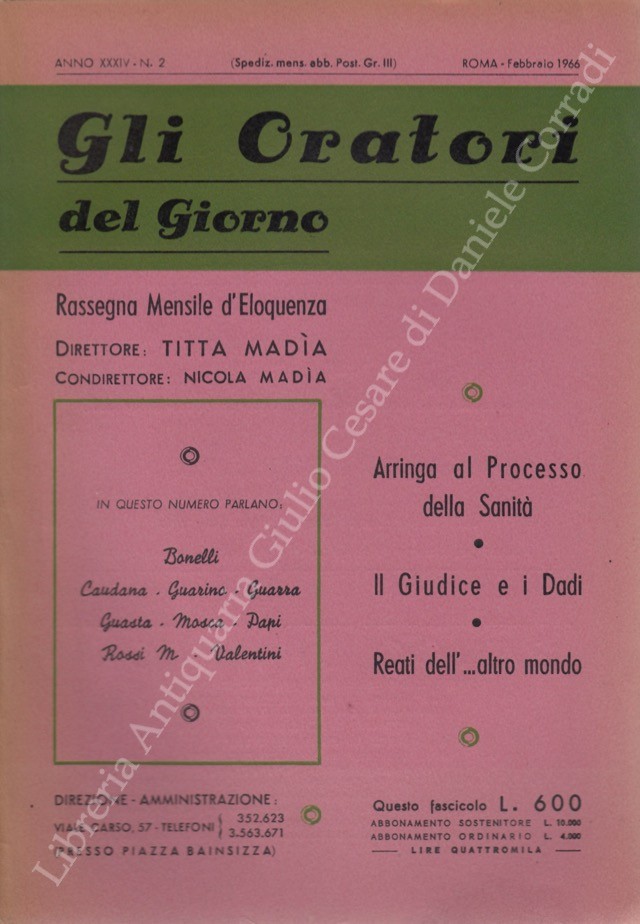 Gli oratori del giorno. Rassegna mensile d'eloquenza. Anno XXXIV - Numero 2. Febbraio 1966