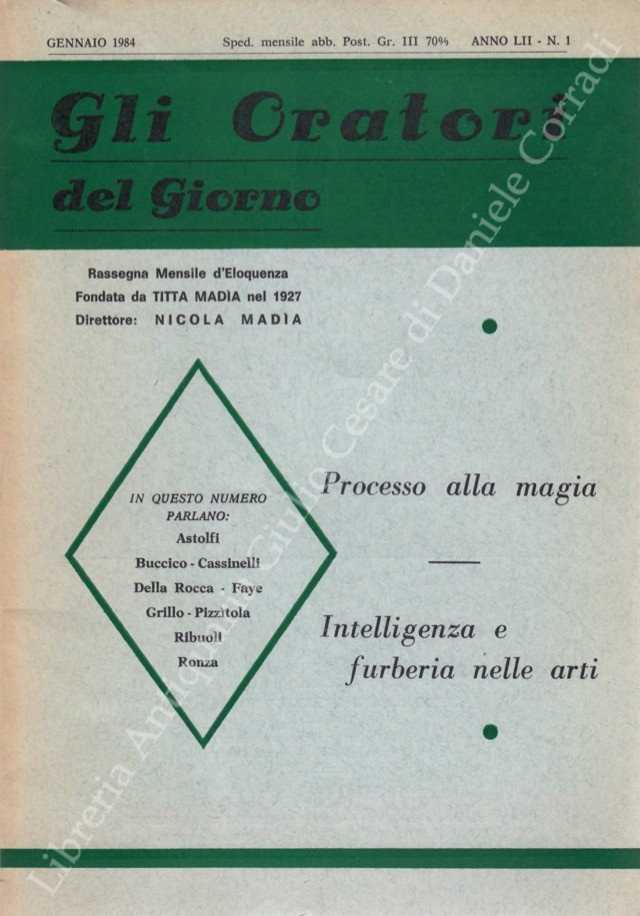 Gli oratori del giorno. Rassegna mensile d'eloquenza. Anno LII - Numero 1. Gennaio 1984