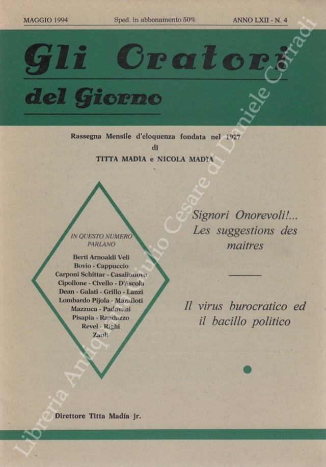 Gli oratori del giorno. Rassegna mensile d'eloquenza. Anno LXII - Numero 4. Maggio 1994