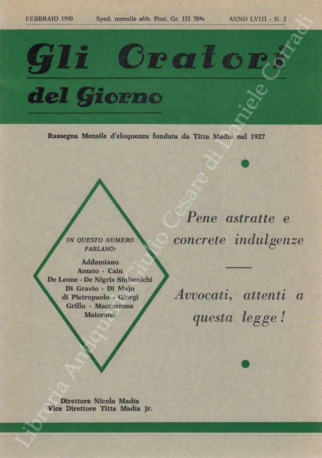 Gli oratori del giorno. Rassegna mensile d'eloquenza. Anno LVIII - Numero 2. Febbraio 1990