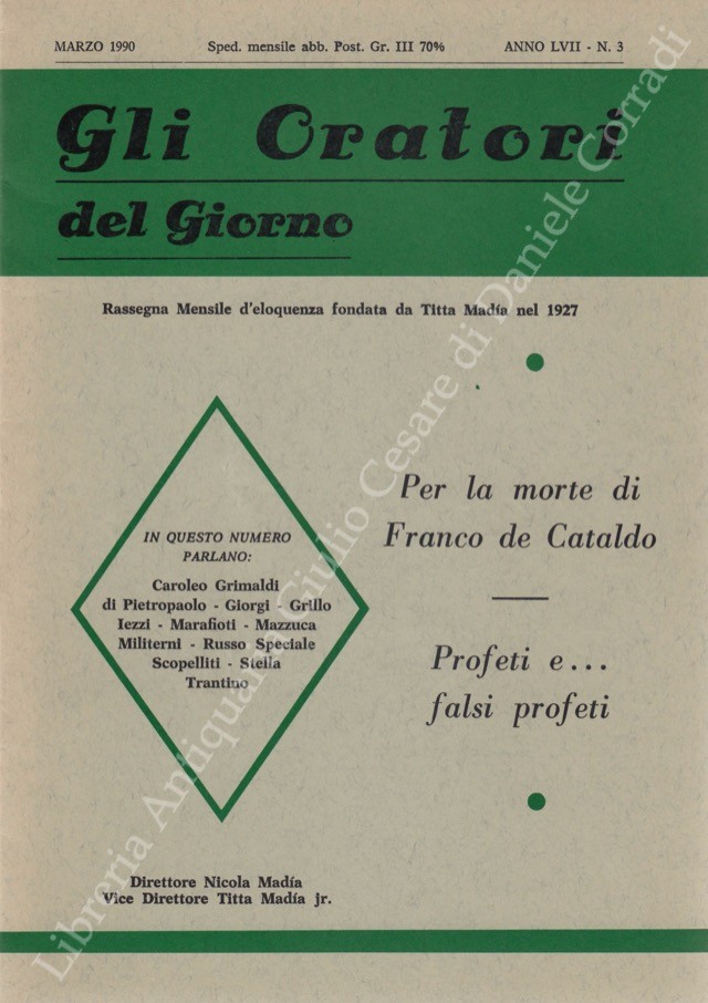 Gli oratori del giorno. Rassegna mensile d'eloquenza. Anno LVIII - Numero 3. Marzo 1990