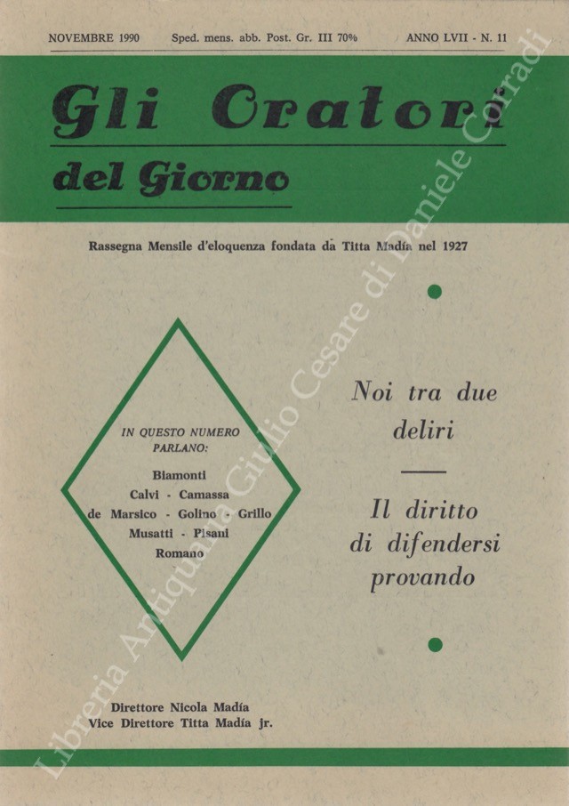 Gli oratori del giorno. Rassegna mensile d'eloquenza. Anno LVIII - Numero 11. Novembre 1990