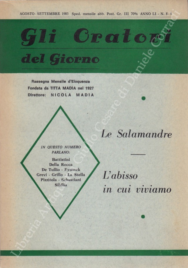 Gli oratori del giorno. Rassegna mensile d'eloquenza. Anno LI - Numero 8-9. Agosto-Settembre 1983