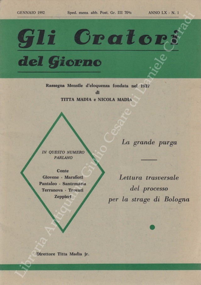 Gli oratori del giorno. Rassegna mensile d'eloquenza. Anno LX - Numero 1. Gennaio 1992