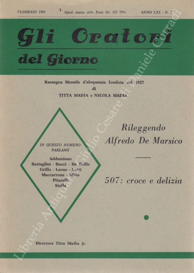 Gli oratori del giorno. Rassegna mensile d'eloquenza. Anno LXI - Numero 2. Febbraio 1993
