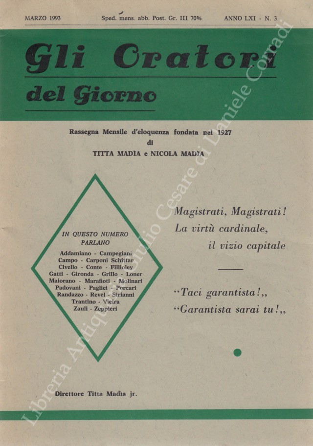 Gli oratori del giorno. Rassegna mensile d'eloquenza. Anno LXI - Numero 3. Marzo 1993