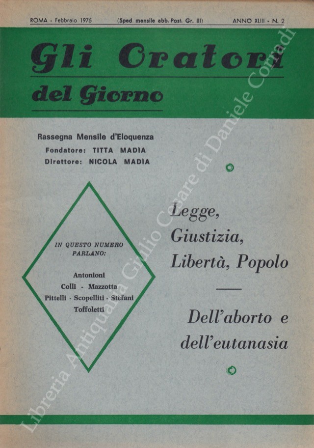 Gli oratori del giorno. Rassegna mensile d'eloquenza. Anno XLIII - Numero 2. Febbraio 1975