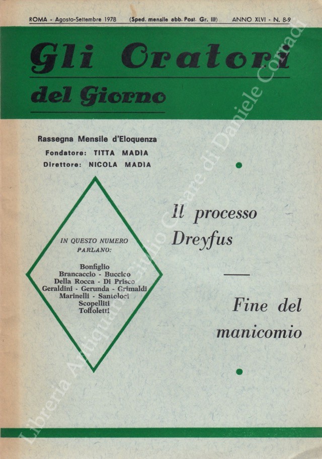 Gli oratori del giorno. Rassegna mensile d'eloquenza. Anno XLVI - Numero 8-9. Agosto-Settembre 1978