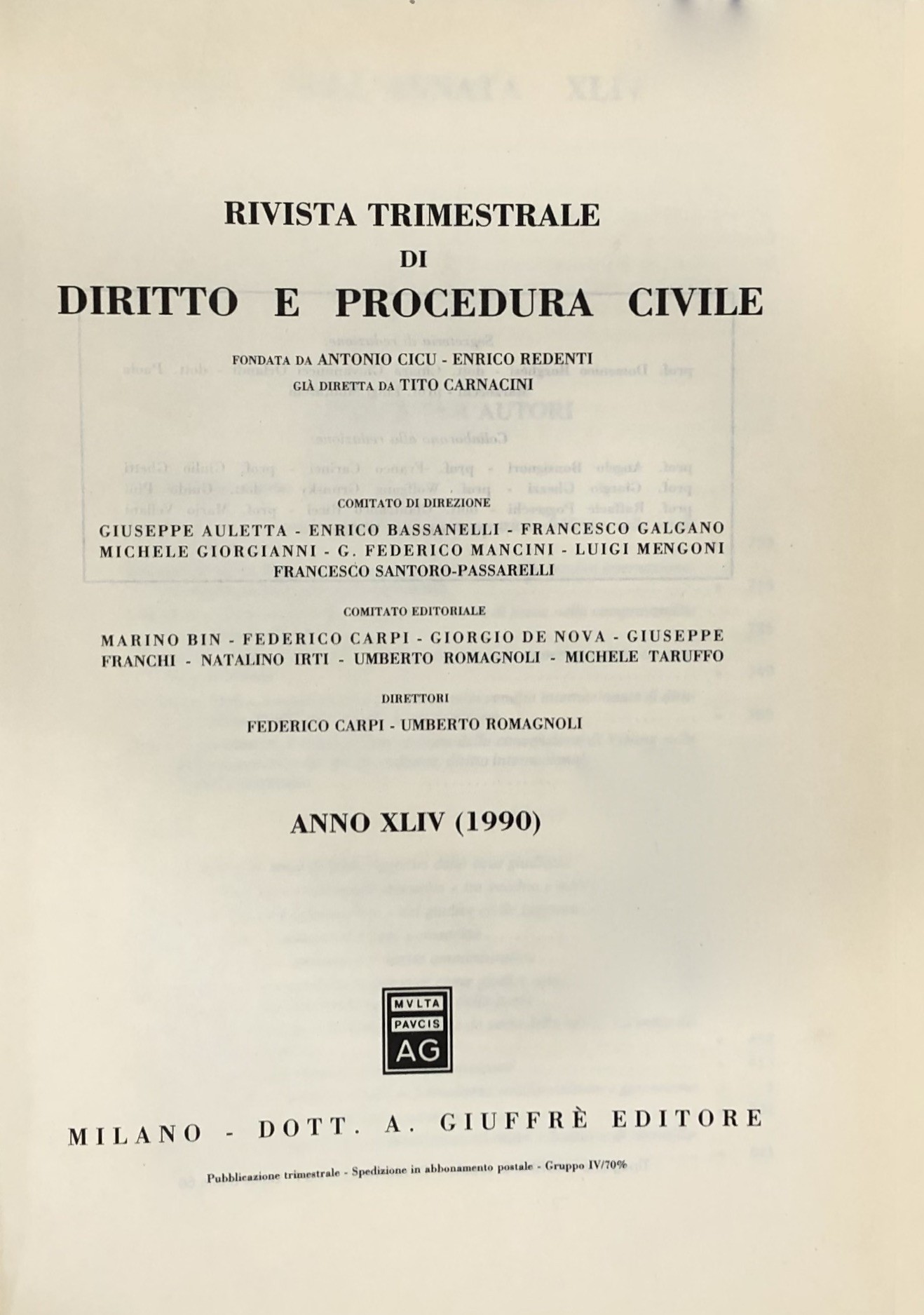 Rivista trimestrale di diritto e procedura civile