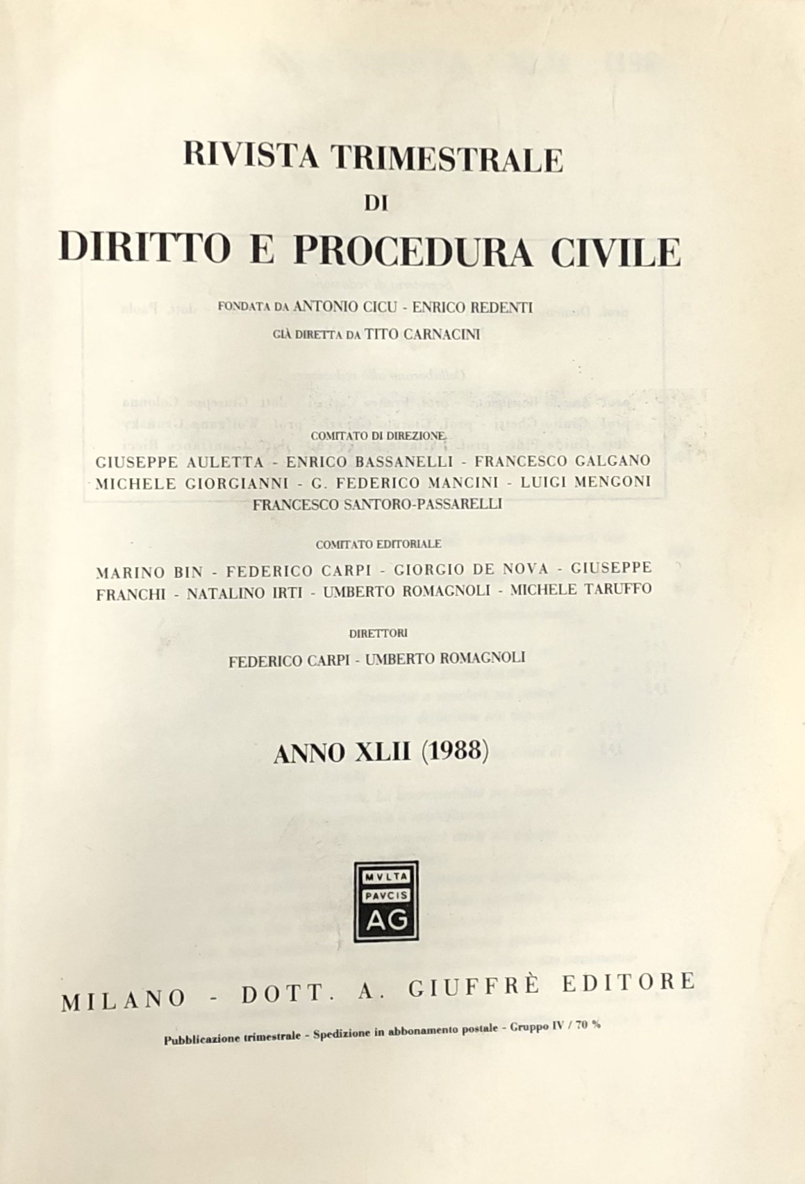 Rivista trimestrale di diritto e procedura civile