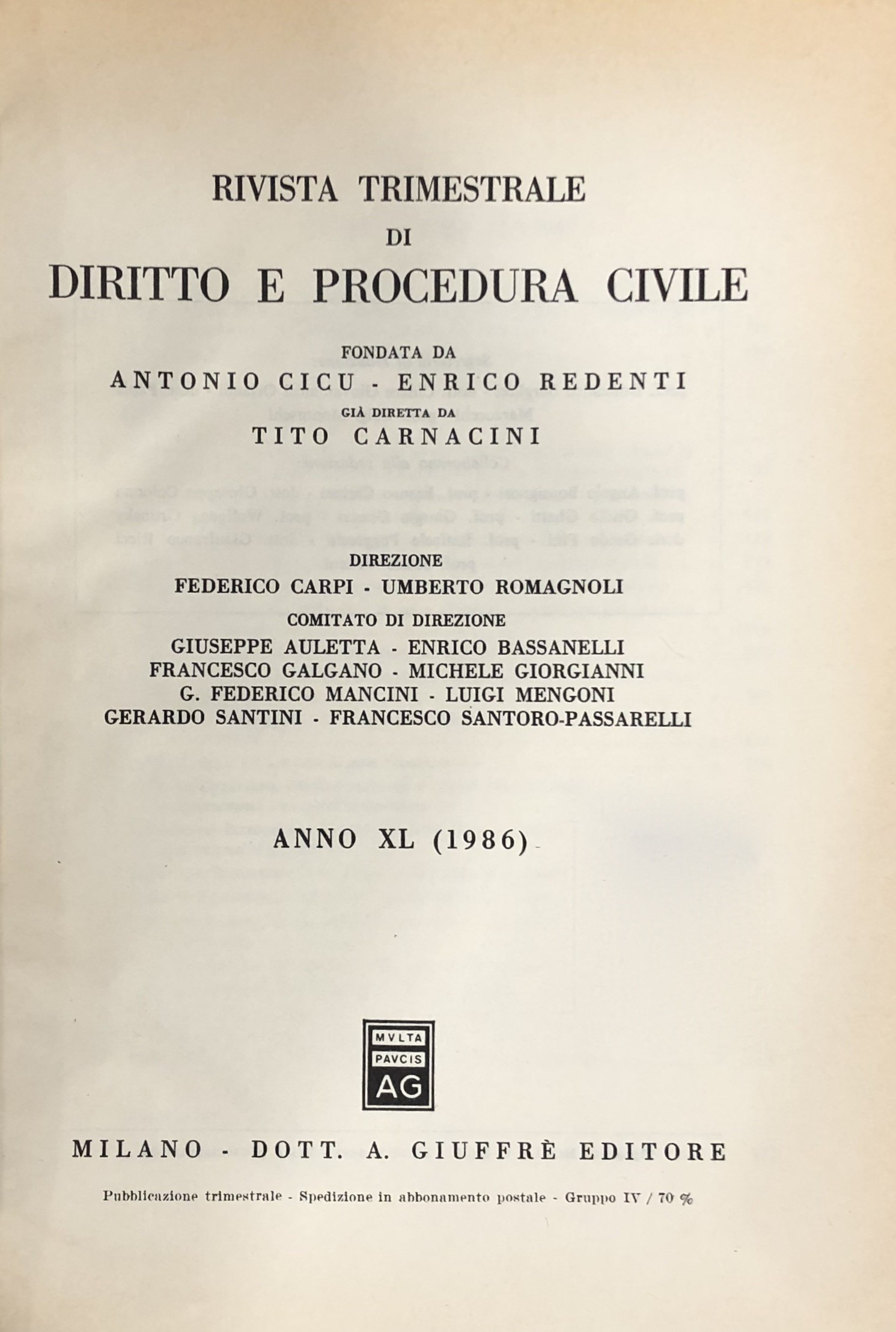 Rivista trimestrale di diritto e procedura civile