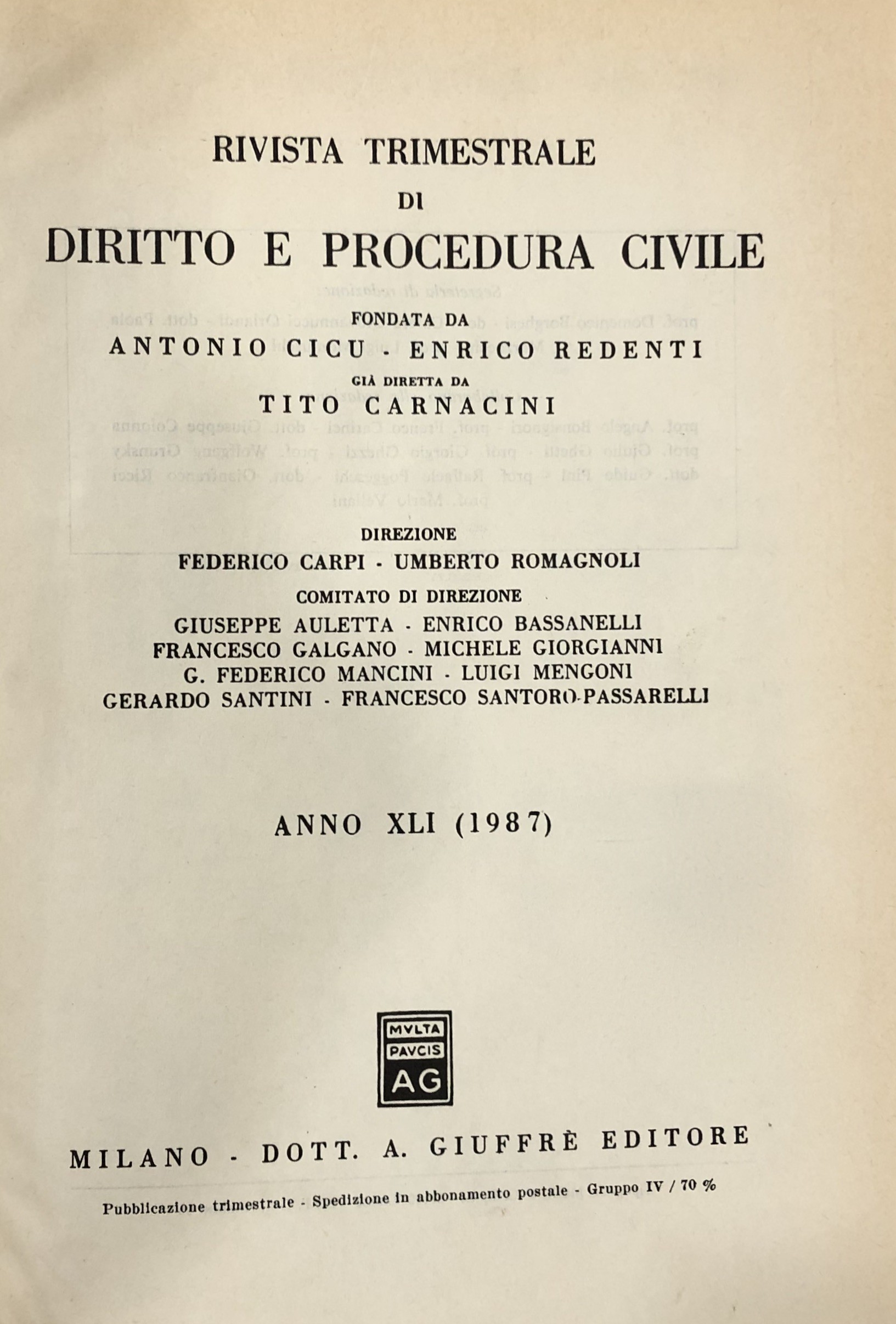 Rivista trimestrale di diritto e procedura civile