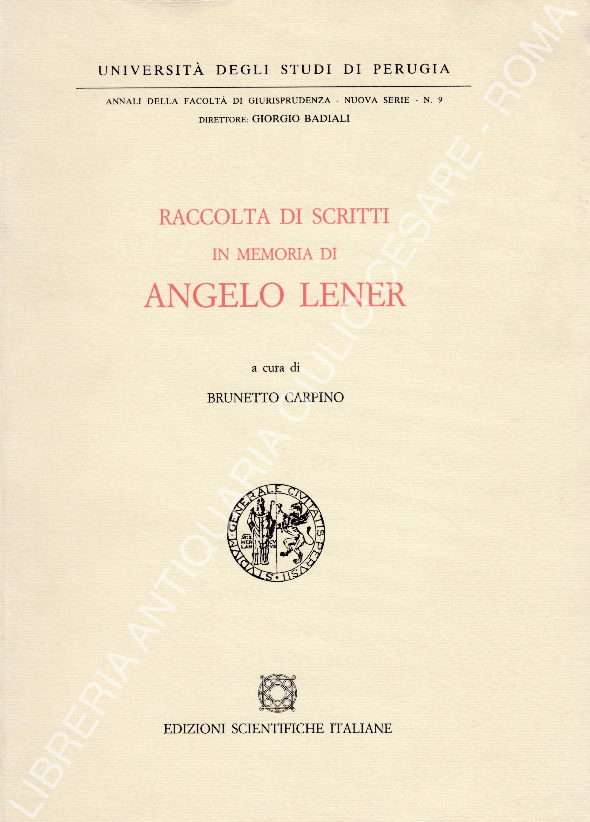 Raccolta di scritti in memoria di Angelo Lener