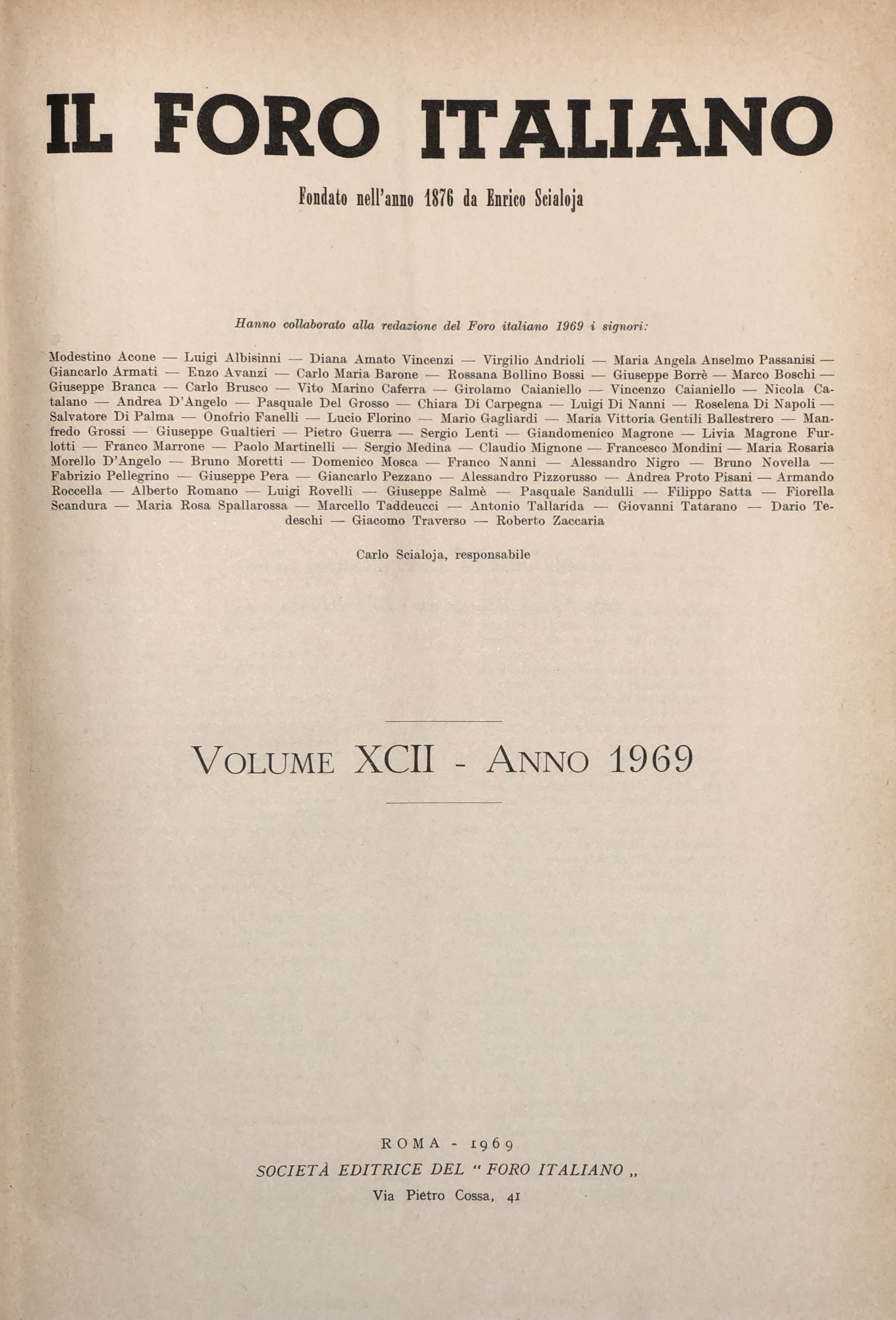 Il Foro Italiano. Annata 1969